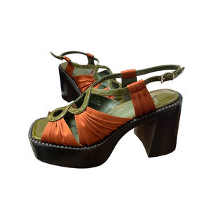 Jeffrey Campbell Rockshow Block Heel Satin & Patent Shoes sz 8.5